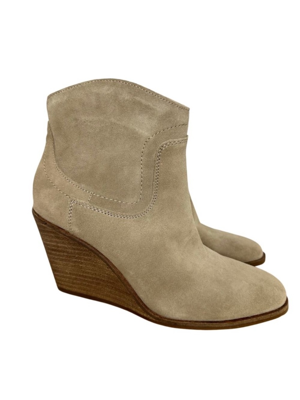 Lucky Brand Wadier Wedge Suede Tan Ankle Booties Size 10